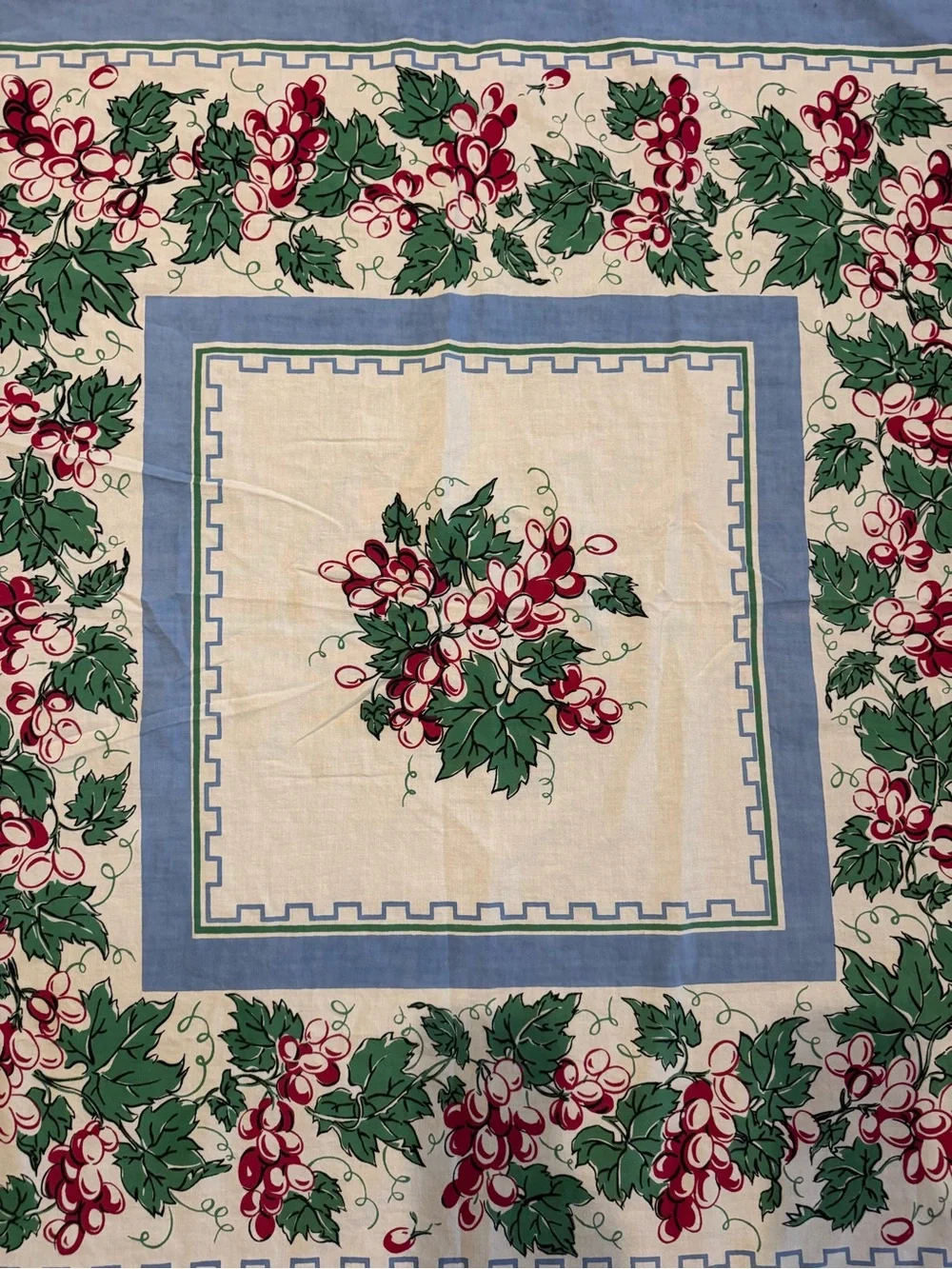 Vintage 1940’s-1950’s Cotton Linen Tablecloth with Grapes 28.5“ X 29.5“